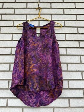 Mexicali Blues Purple Batik Sleeveless Hi Low Tunic Blouse Boho Festival M